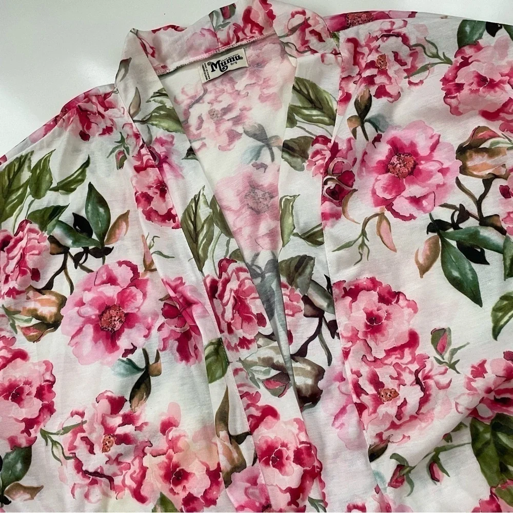 Show Me Your Mumu White Pink Rose Garden of Blooms Open Front Kimono ONE SIZE